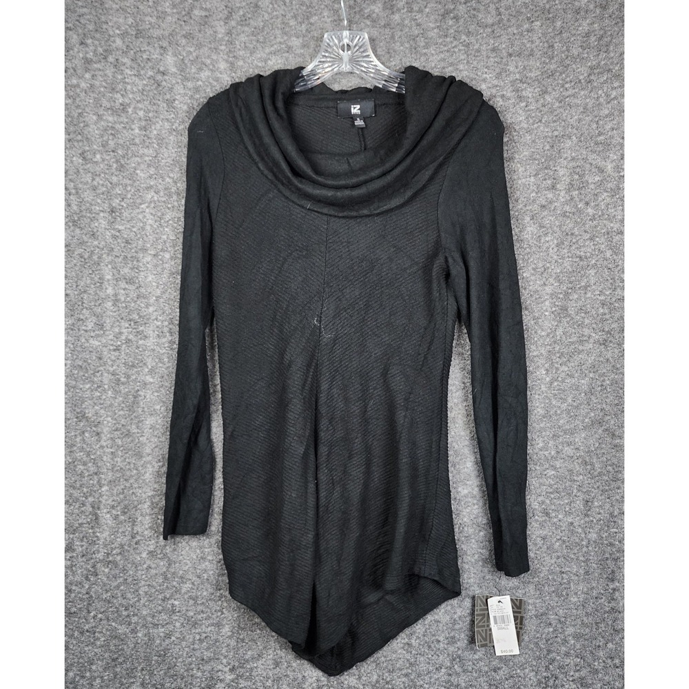 IZ Byer Cowl Neck Sweater Women Small Black Sharkbite Hem Chevron Ribbed 106894N